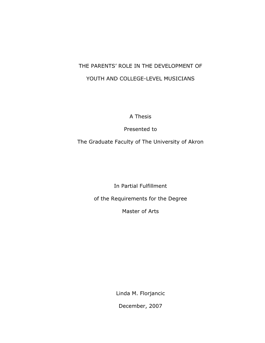 The Parents' Role in the Development of Youth And