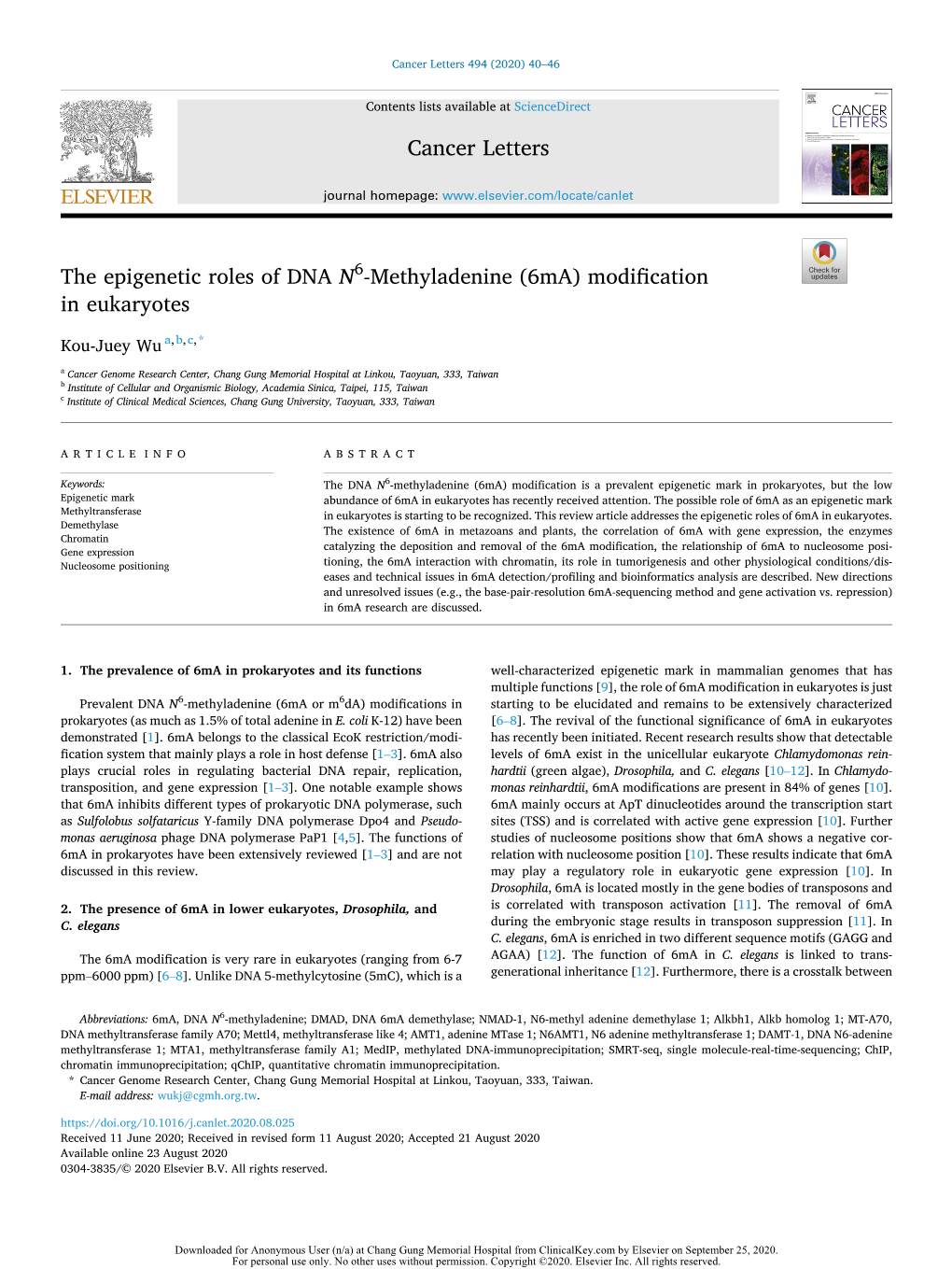 The Epigenetic Roles of DNA N6-Methyladenine (6Ma) Modification in Eukaryotes