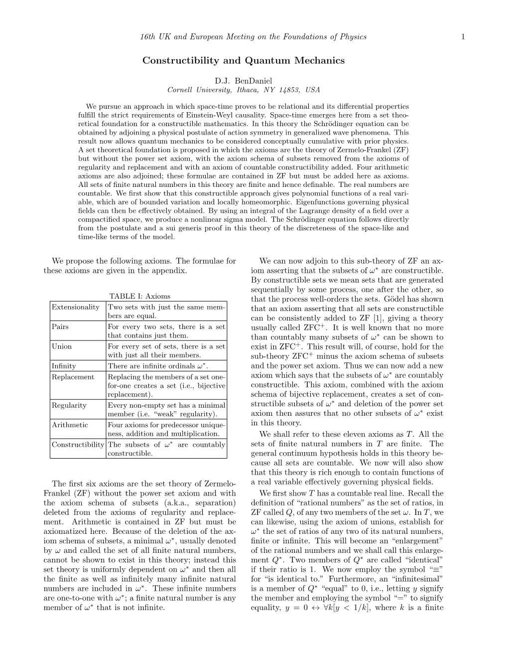 Constructibility and Quantum Mechanics