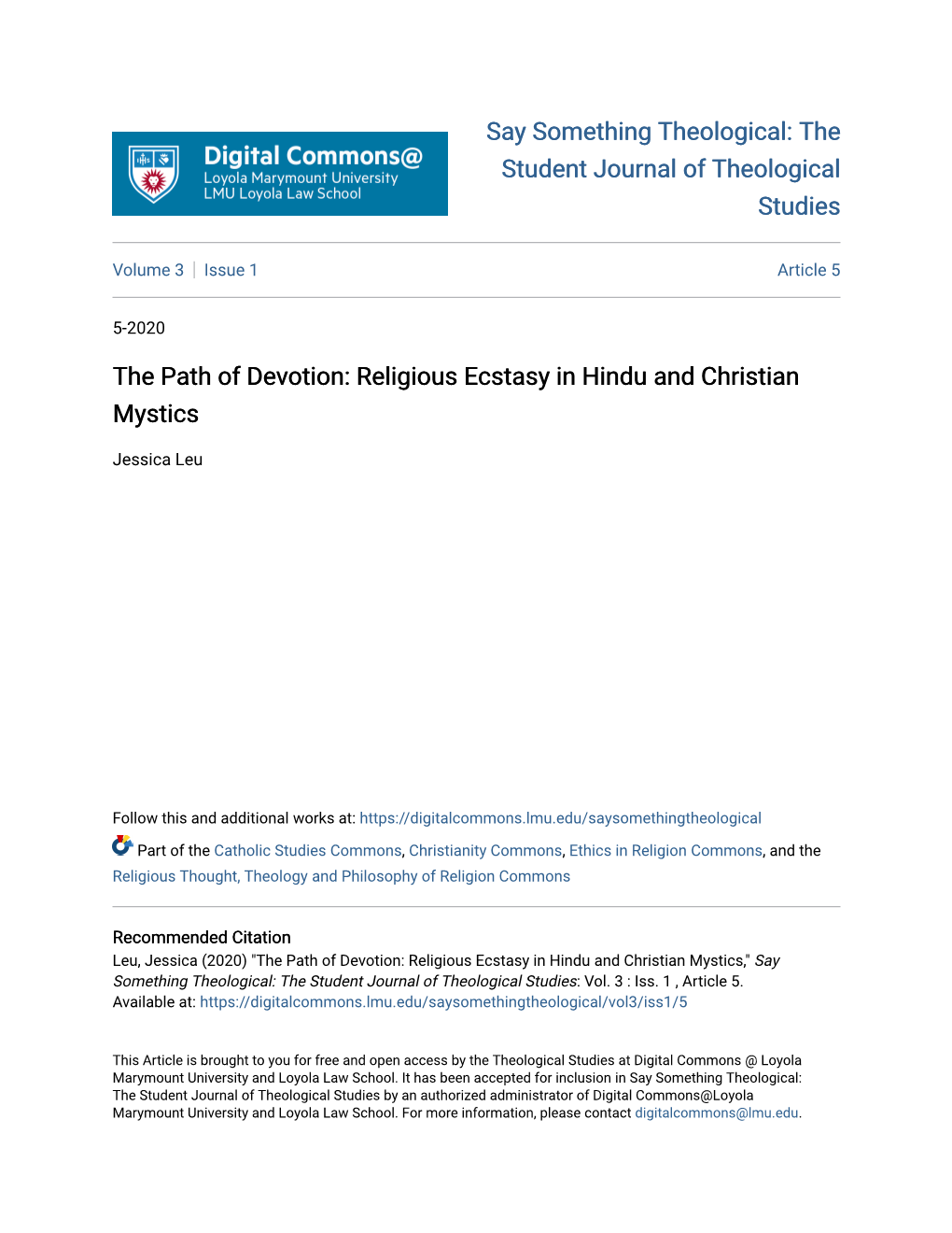 The Path of Devotion: Religious Ecstasy in Hindu and Christian Mystics