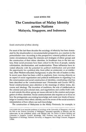 The Construction of Malay Identity Across Nations Malaysia, Singapore, and Indonesia