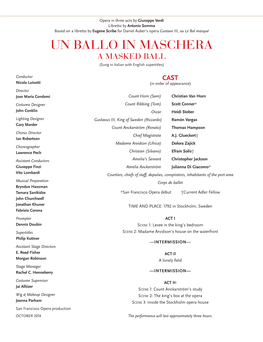 UN BALLO in MASCHERA a MASKED BALL (Sung in Italian with English Supertitles)
