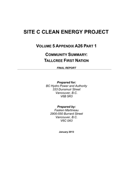 Volume 5 Appendix A26 Part 1 Community Summary: Tallcree First Nation