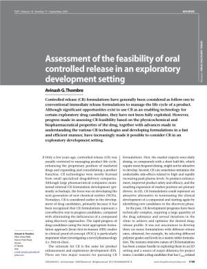 Assessment of the Feasibility of Oral Controlled Release in an Exploratory