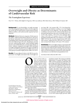 Overweight and Obesity As Determinants of Cardiovascular Risk the Framingham Experience