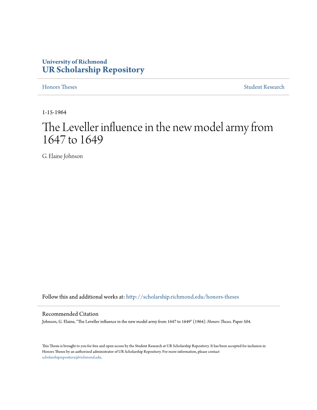 The Leveller Influence in the New Model Army from 1647 to 1649 G