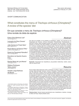 What Constitutes the Menu of Trachops Cirrhosus (Chiroptera)? a Review of the Species’ Diet