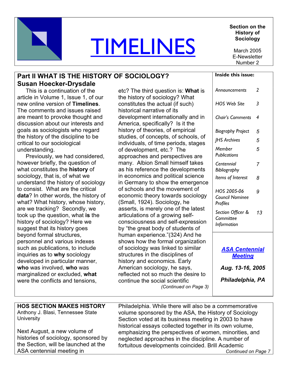 TIMELINES March 2005 E-Newsletter Number 2
