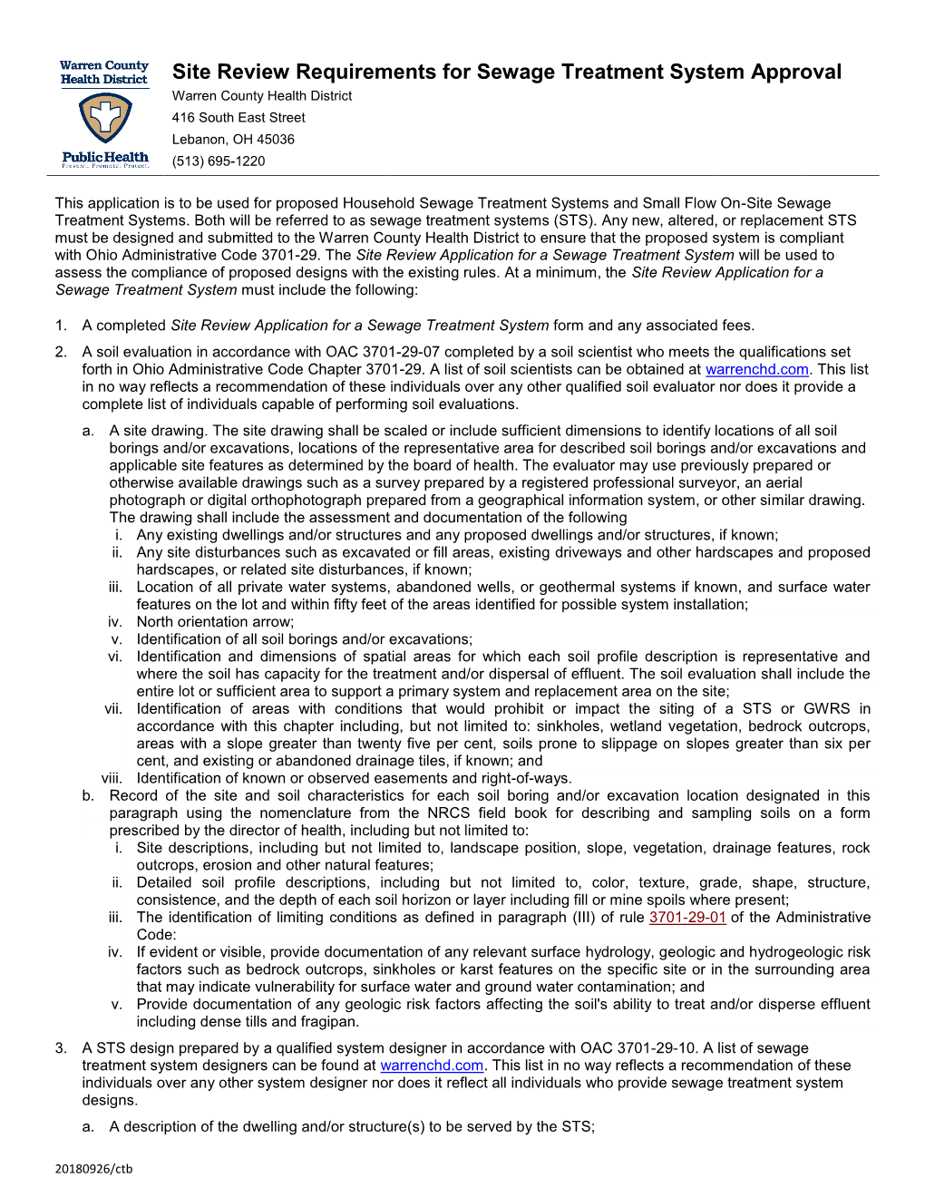 Soil and Site Evaluation Instructions and Application