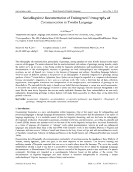 Sociolinguistic Documentation of Endangered Ethnography of Communication in Yoruba Language