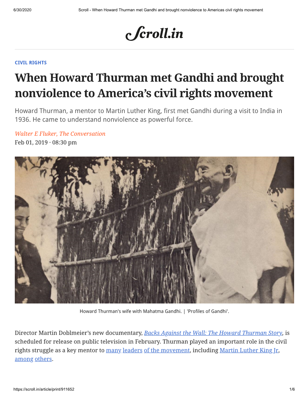 When Howard Thurman Met Gandhi and Brought Nonviolence to Americas Civil Rights Movement