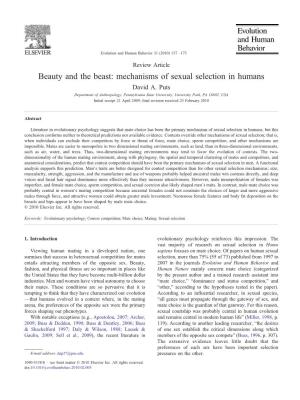 Beauty and the Beast: Mechanisms of Sexual Selection in Humans David A