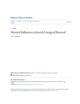 Mystical Influences in Jewish Liturgical Renewal Eric L