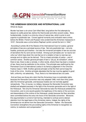 THE ARMENIAN GENOCIDE and INTERNATIONAL LAW Alfred De Zayas