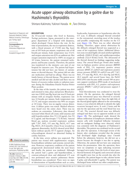 Acute Upper Airway Obstruction by a Goitre Due to Hashimoto's Thyroiditis