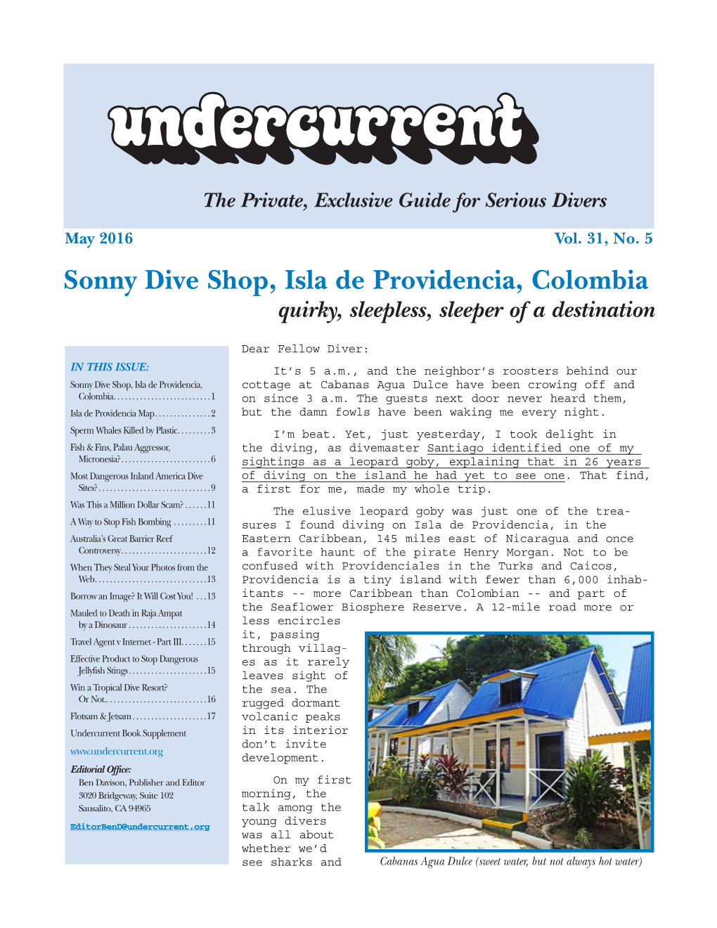 Sonny Dive Shop, Isla De Providencia, Colombia + [Other Articles] Undercurrent, May 2016