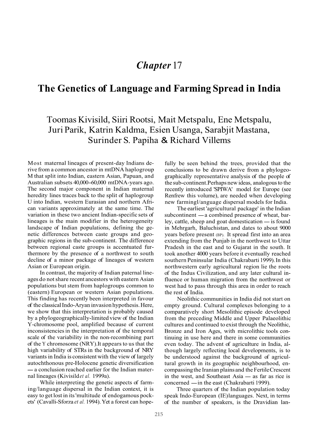 Kivisild 2003 the Genetics of Language and Farming Spread In
