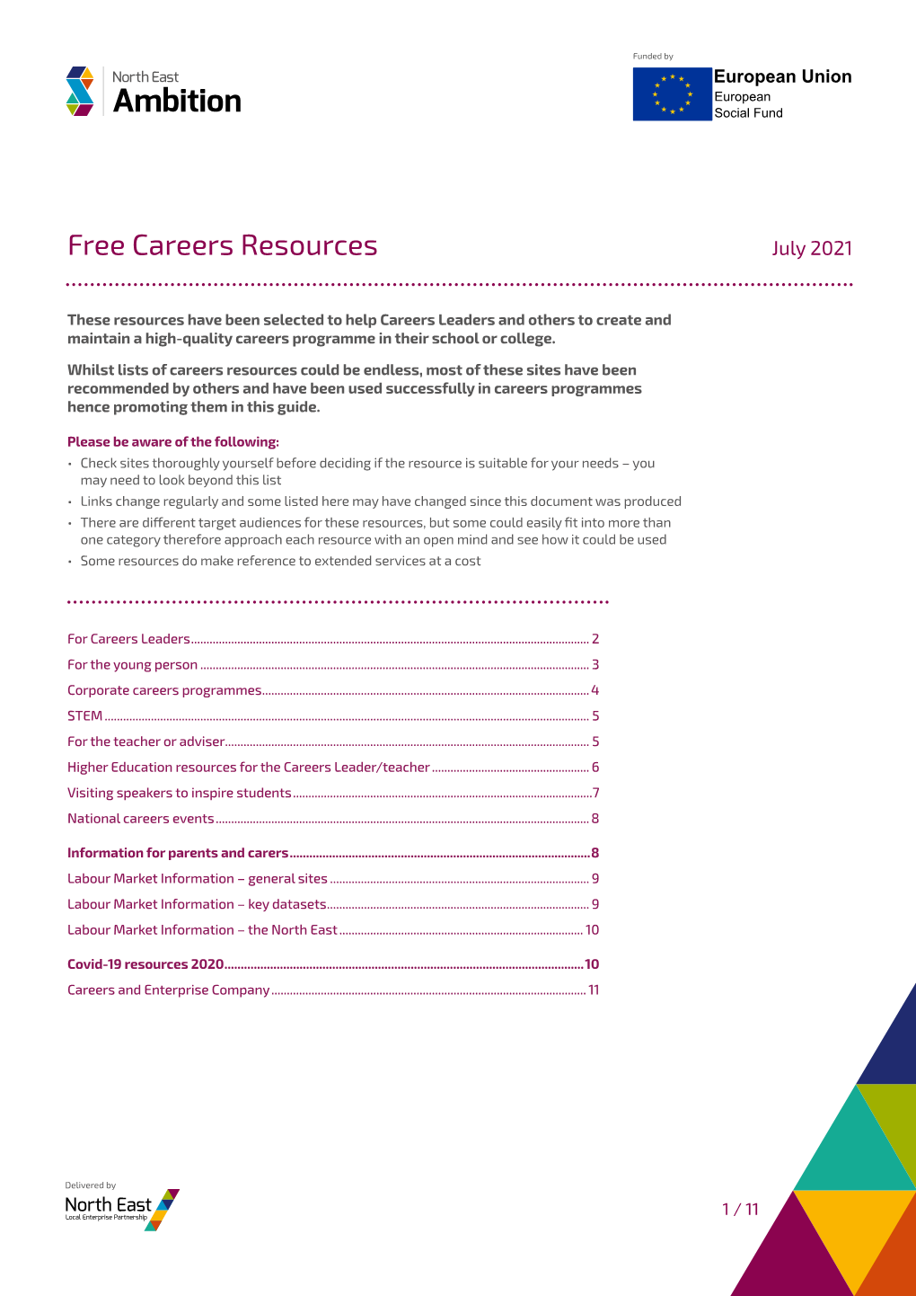 Free Careers Resources July 2021