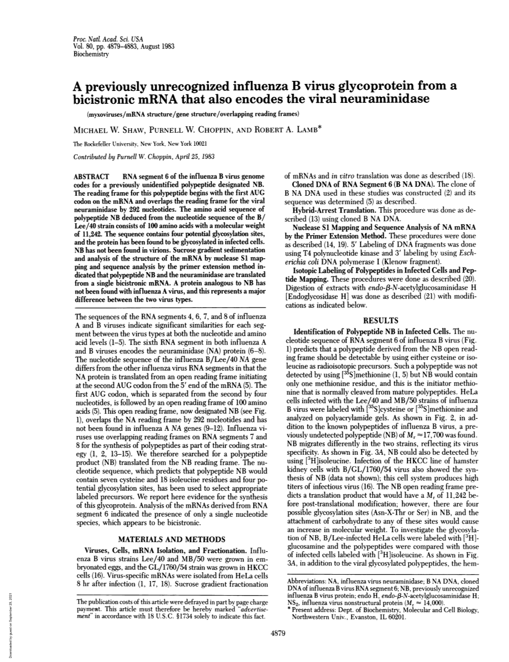 A Previously Unrecognized Influenza B Virus Glycoprotein from A