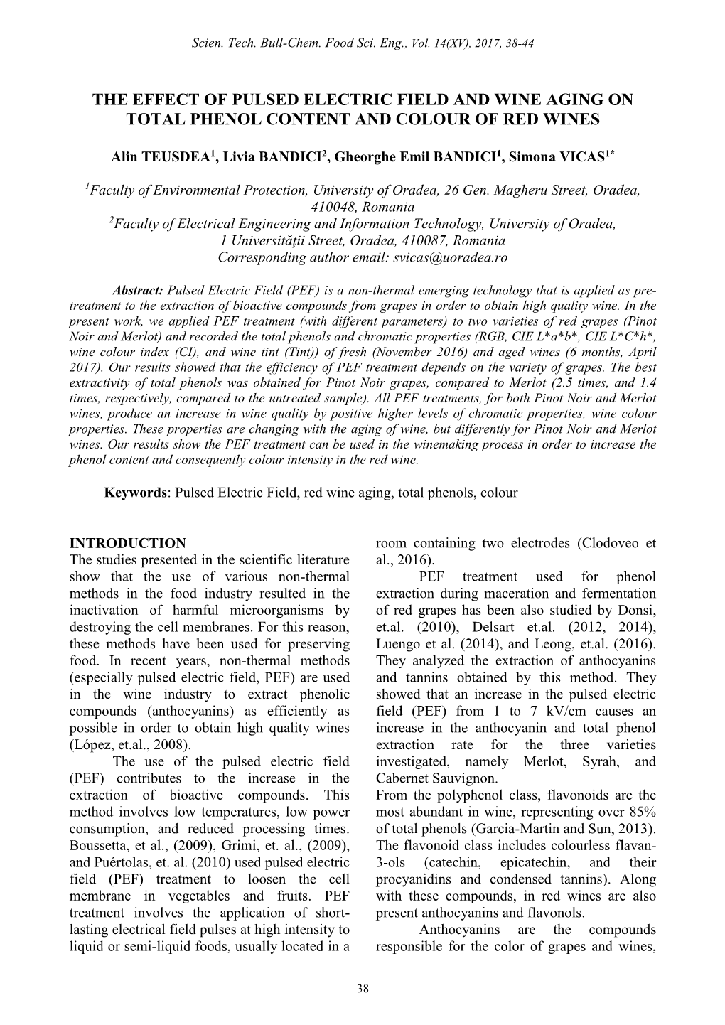 The Effect of Pulsed Electric Field and Wine Aging on Total Phenol Content and Colour of Red Wines