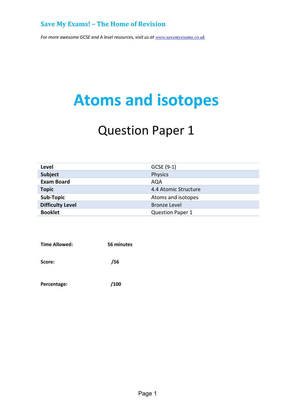 Atoms and Isotopes