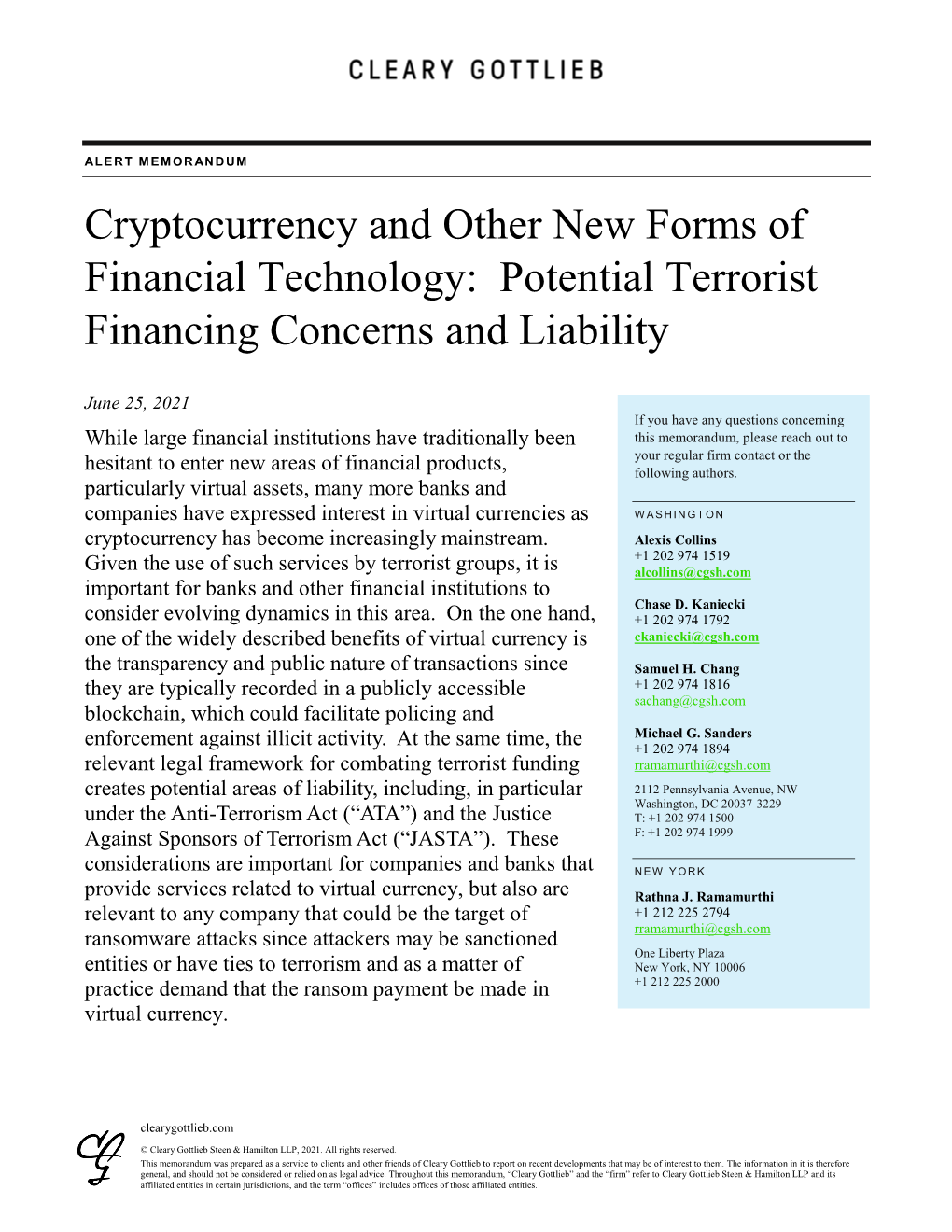 Potential Terrorist Financing Concerns and Liability