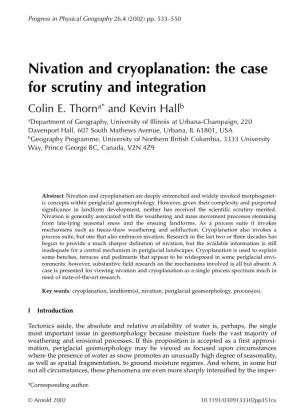 Nivation and Cryoplanation: the Case for Scrutiny and Integration Colin E