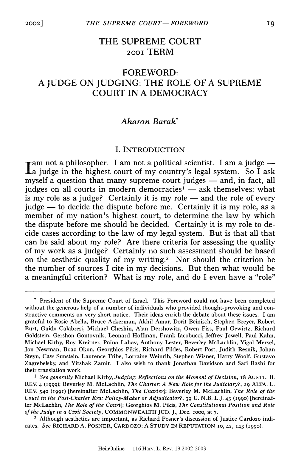 A Judge on Judging: the Role of a Supreme Court in a Democracy