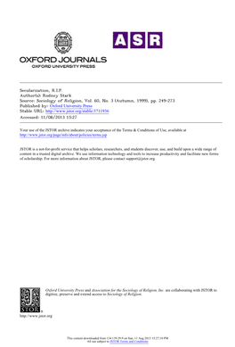 Secularization, R.I.P. Author(S): Rodney Stark Source: Sociology of Religion, Vol