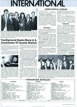 INTERNATIONAL INTERNATIONAL DATELINE (Continued from Page C-36) TK Awarded a Gold Record to Its Act the Streets by February