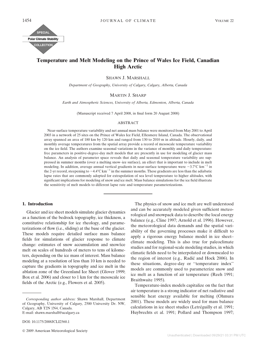 Temperature and Melt Modeling on the Prince of Wales Ice Field, Canadian High Arctic