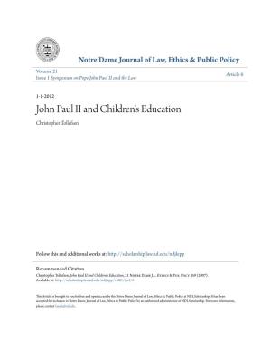 John Paul II and Children's Education Christopher Tollefsen