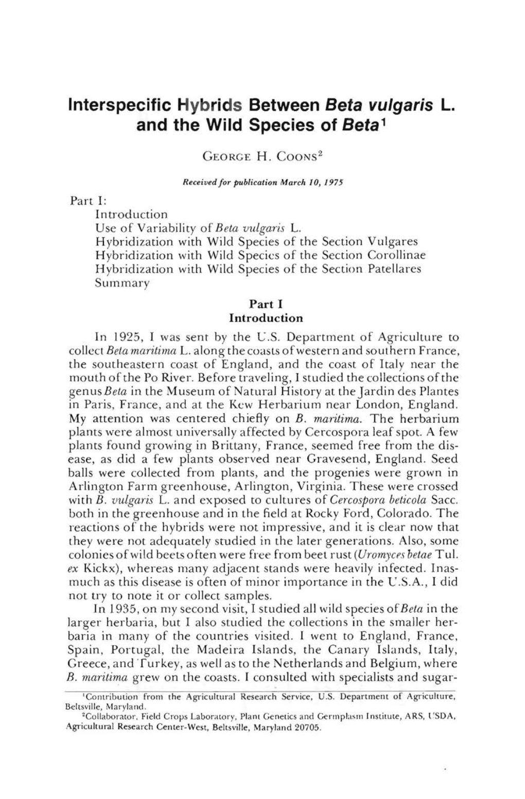 Interspecific Hybrids Between Beta Vulgaris L. and the Wild Species of Beta 1