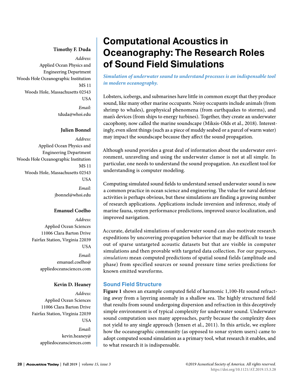 Computational Acoustics in Oceanography