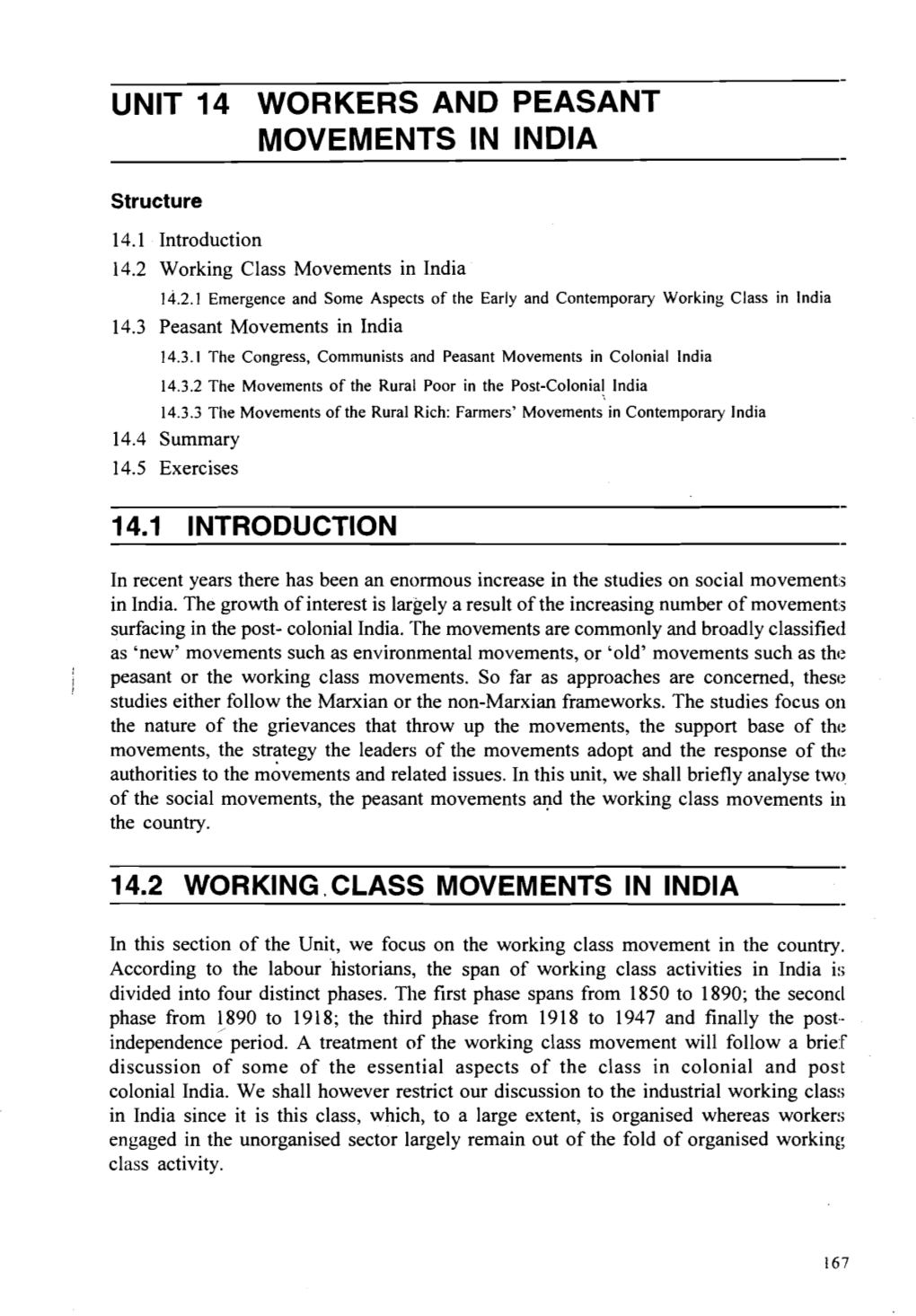 Unit 14 Workers and Peasant Movements in India