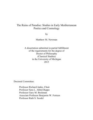Studies in Early Mediterranean Poetics and Cosmology