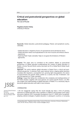 Critical and Postcolonial Perspectives on Global Education: the CASE of POLAND