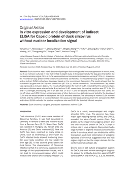 Original Article in Vitro Expression and Development of Indirect ELISA for Capsid Protein of Duck Circovirus Without Nuclear Localization Signal