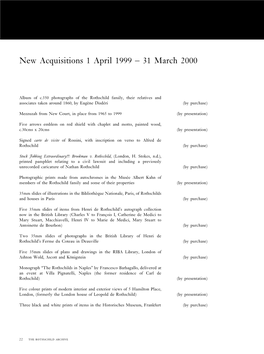 New Acquisitions 1 April 1999 – 31 March 2000