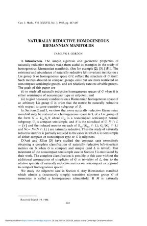 Naturally Reductive Homogeneous Riemannian Manifolds