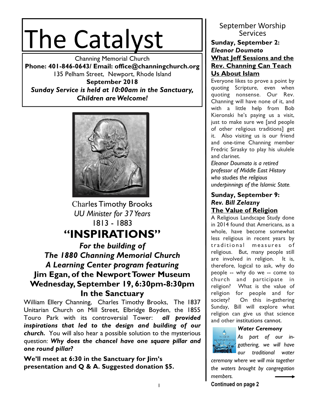 The Catalyst Eleanor Doumato Channing Memorial Church What Jeff Sessions and the Phone: 401-846-0643/ Email: Office@Channingchurch.Org Rev