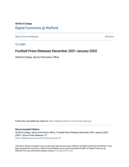 Football Press Releases December 2001-January 2002