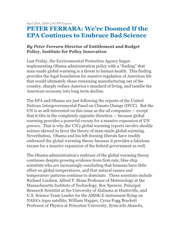 PETER FERRARA: We're Doomed If the EPA Continues to Embrace