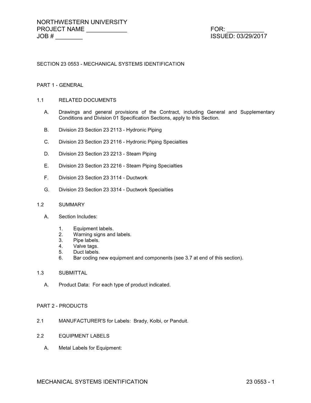 Identification for Plumbing Piping and Equipment