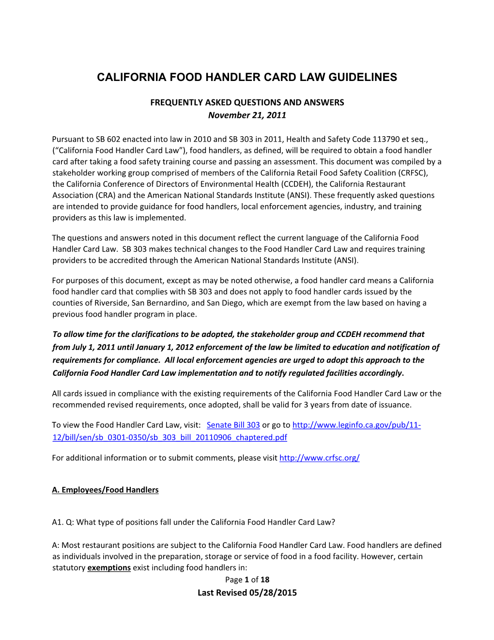 California Food Handler Card Law Guidelines