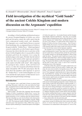 Of the Ancient Colchis Kingdom and Modern Discussion on the Argonauts’ Expedition