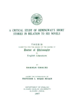 A Critical Study of Hemingway^S Short Stories in Relation to His Novels