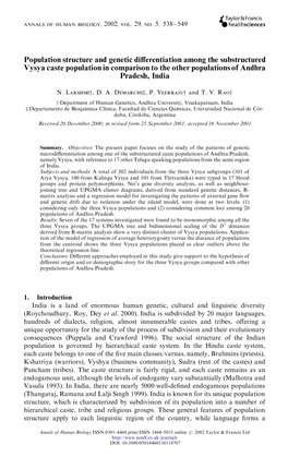 Population Structure and Genetic Differentiation Among the Substructured Vysya Caste Population in Comparison to the Other Popul