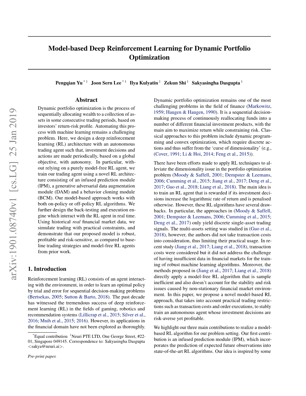 Model-Based Deep Reinforcement Learning for Dynamic Portfolio Optimization