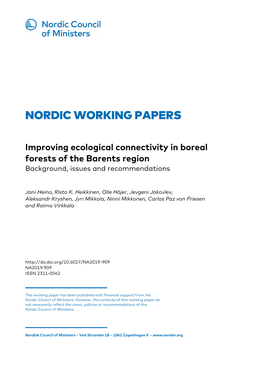Improving Ecological Connectivity in Boreal Forests of the Barents Region Background, Issues and Recommendations